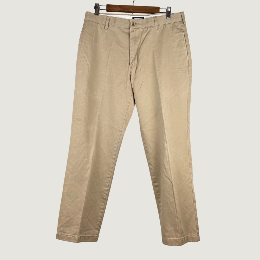 Lands' End Chino Pants Mens 34 Khaki Tailored Fit Cotton Twill Preppy Casual
